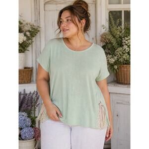 Lauren Conrad Womens Top XXL Plus Lace Tie Detail Boho Peasant Cottagecore NEW